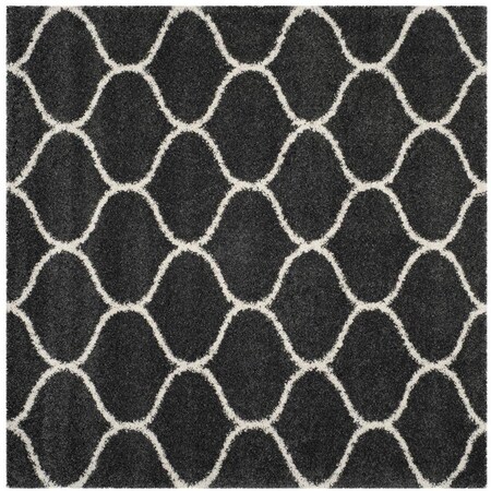 Flowers First 7 x 7 ft. Square Hudson Shag Power Loomed Rug; Dark Grey & Ivory FL1860184